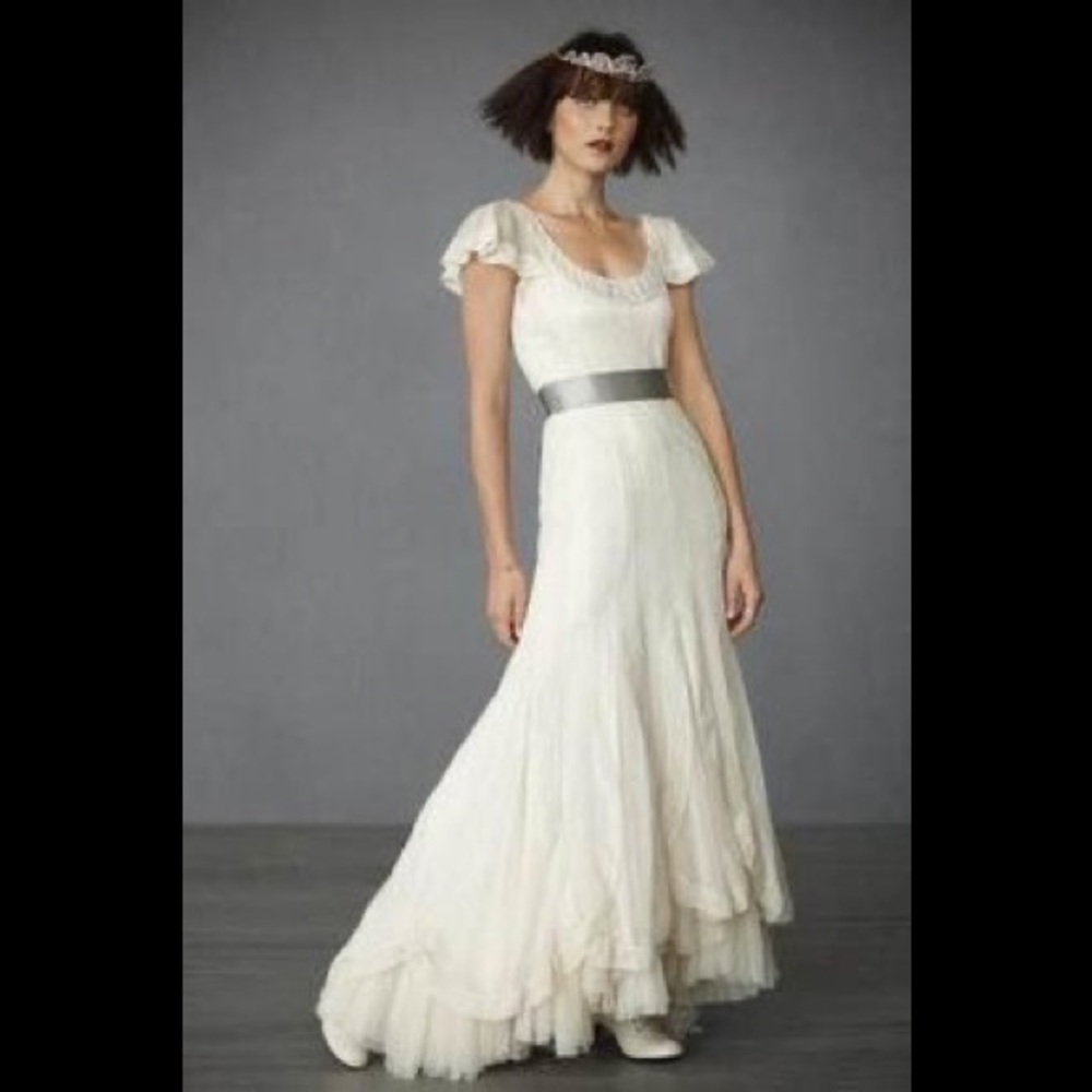 BHLDN Italian cotton lace and silk slip wedding dress is size 0